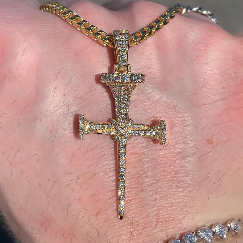 S925 Silver Moissanite Nail Cross Necklace