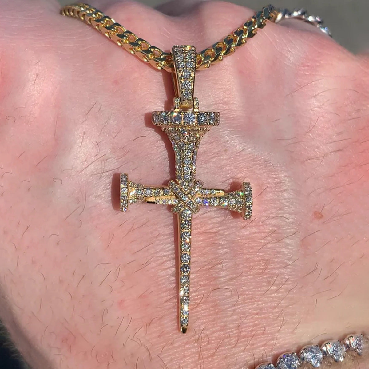 S925 Silver Moissanite Nail Cross Necklace