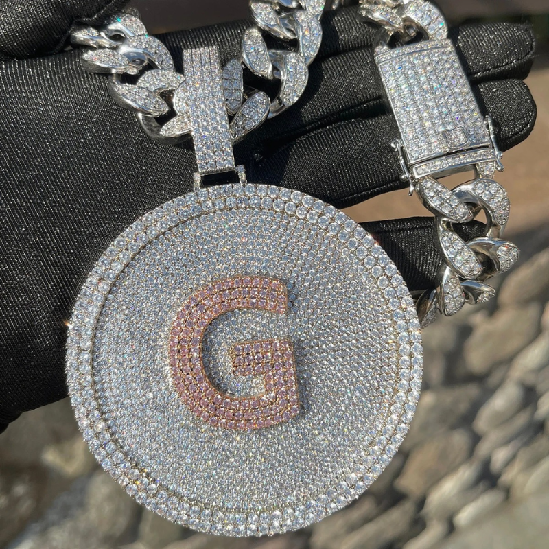 Moissanite Hip Hop DIY Custom Letter Large Disc Pendant