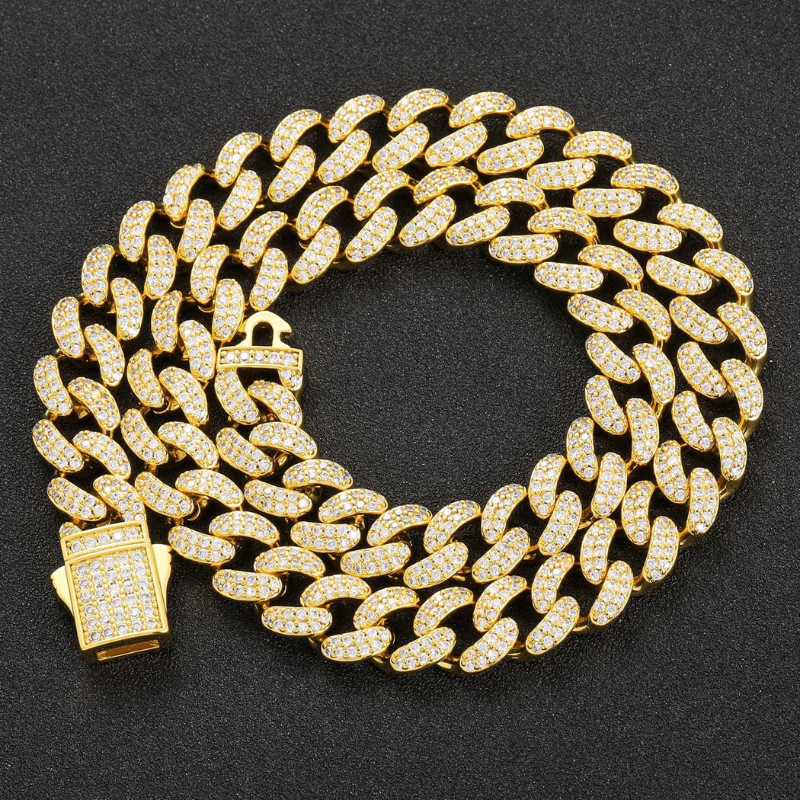 12mm Moissanite Diamond Cuban Chain In White Gold