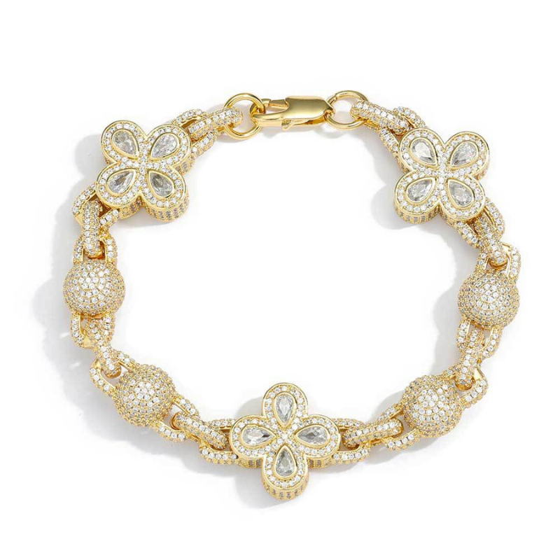 Moissanite Hip Hop Bubble Beads Clovers Bracelet