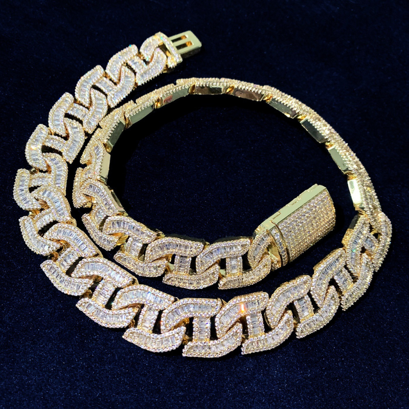 20mm Moissanite Irregular H-Shaped Step Square Cuban Chain