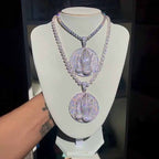 Moissanite Three Dimensional Double Hand Prayer Round Pendant
