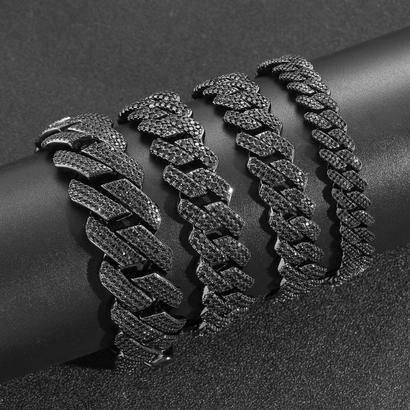 10mm/13mm/15mm/20mm Black Moissanite Hip Hop Diamond Cuban Bracelet