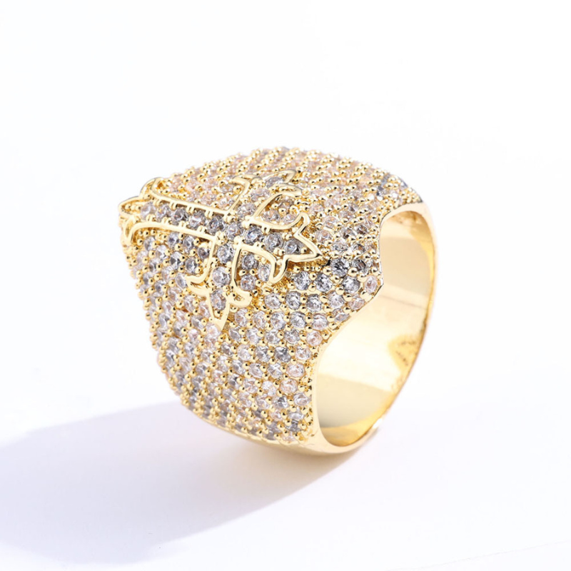 Moissanite Hip Hop Cross Shield Ring
