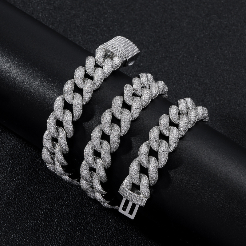 15mm Moissanite Bubble Micro inlay Cuban Chain