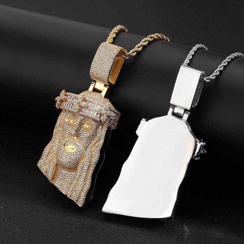 Moissanite Square Diamond Clovers Head Decorated with Jesus Pendant