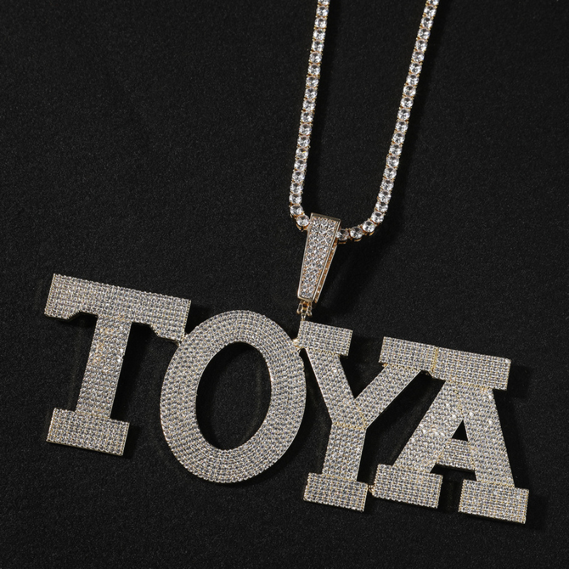 Moissanite Sparkling Six-Row Stone Large Letter Custom Pendant