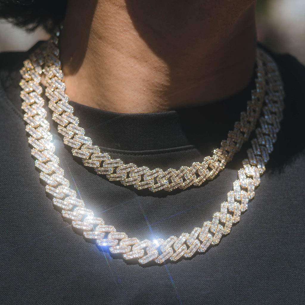 12mm Prong Baguette Cuban Chain - 18K Gold Plated
