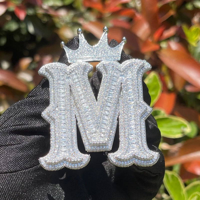 Moissanite Crown Button Arc Art Letter Pendant
