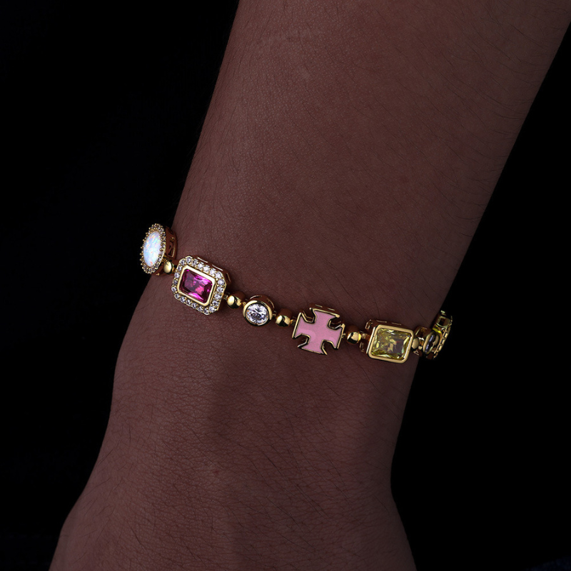 10mm Moissanite Hip Hop Colored Jewel Bracelet