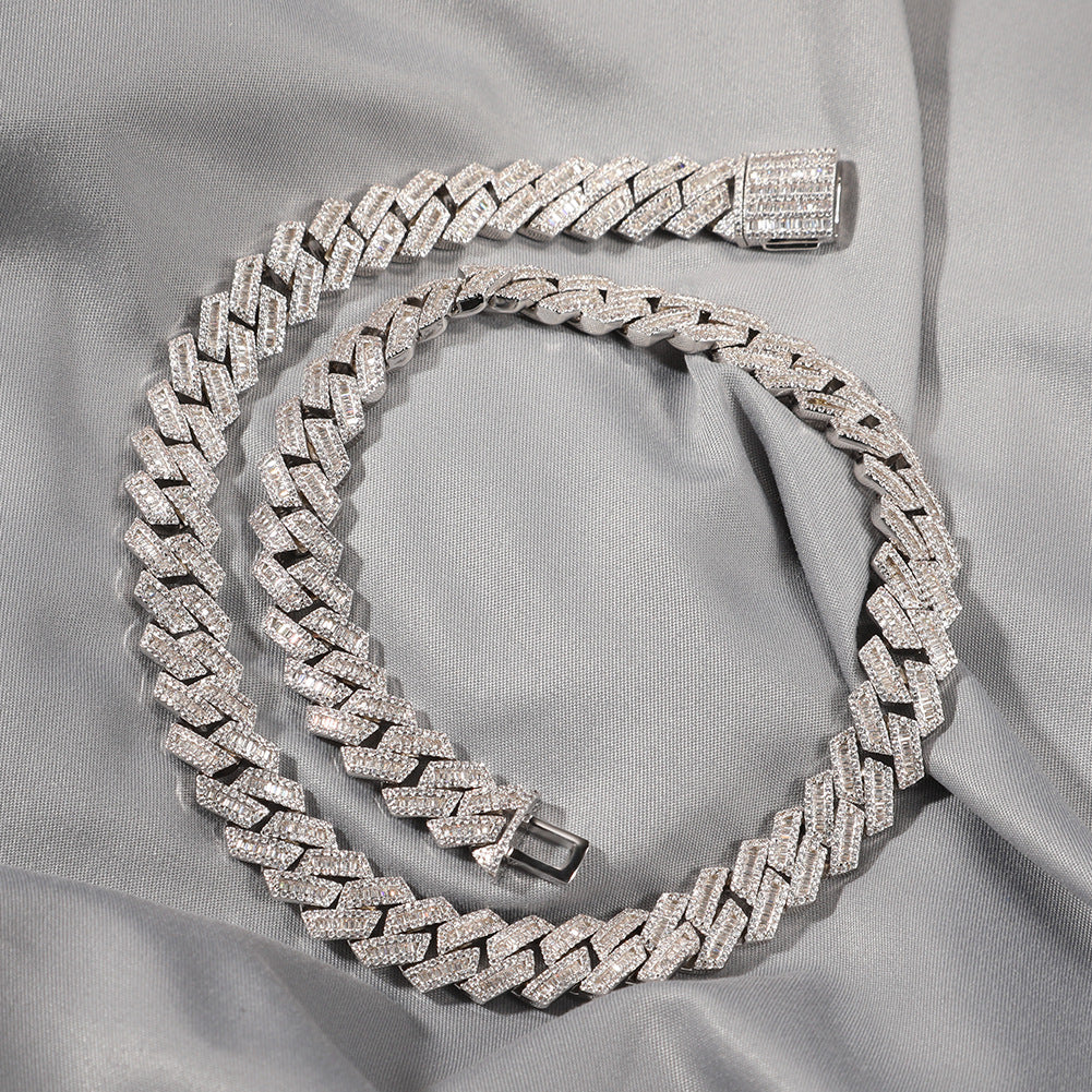 12mm Prong Baguette Cuban Chain - 18K Gold Plated