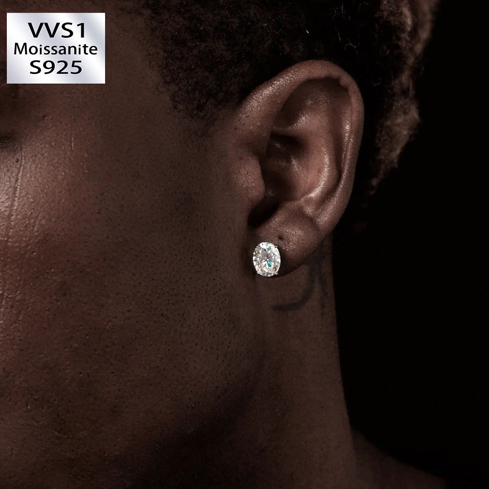 S925 VVS1 Moissanite Oval Cut Stud Earrings