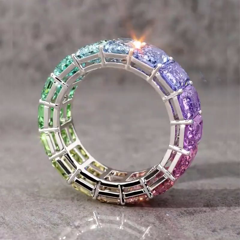 Gorgeous Colorful Emerald Cut S925 Silver Band