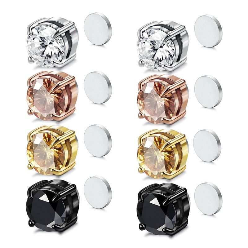 Round Moissanite Magnetic Non-Piercing Stud Earrings