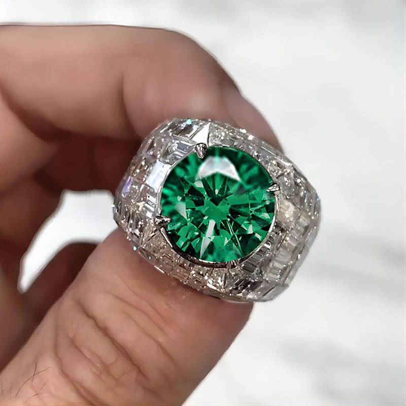 5.8 CT Moissanite Round& Emerald Cut Ring