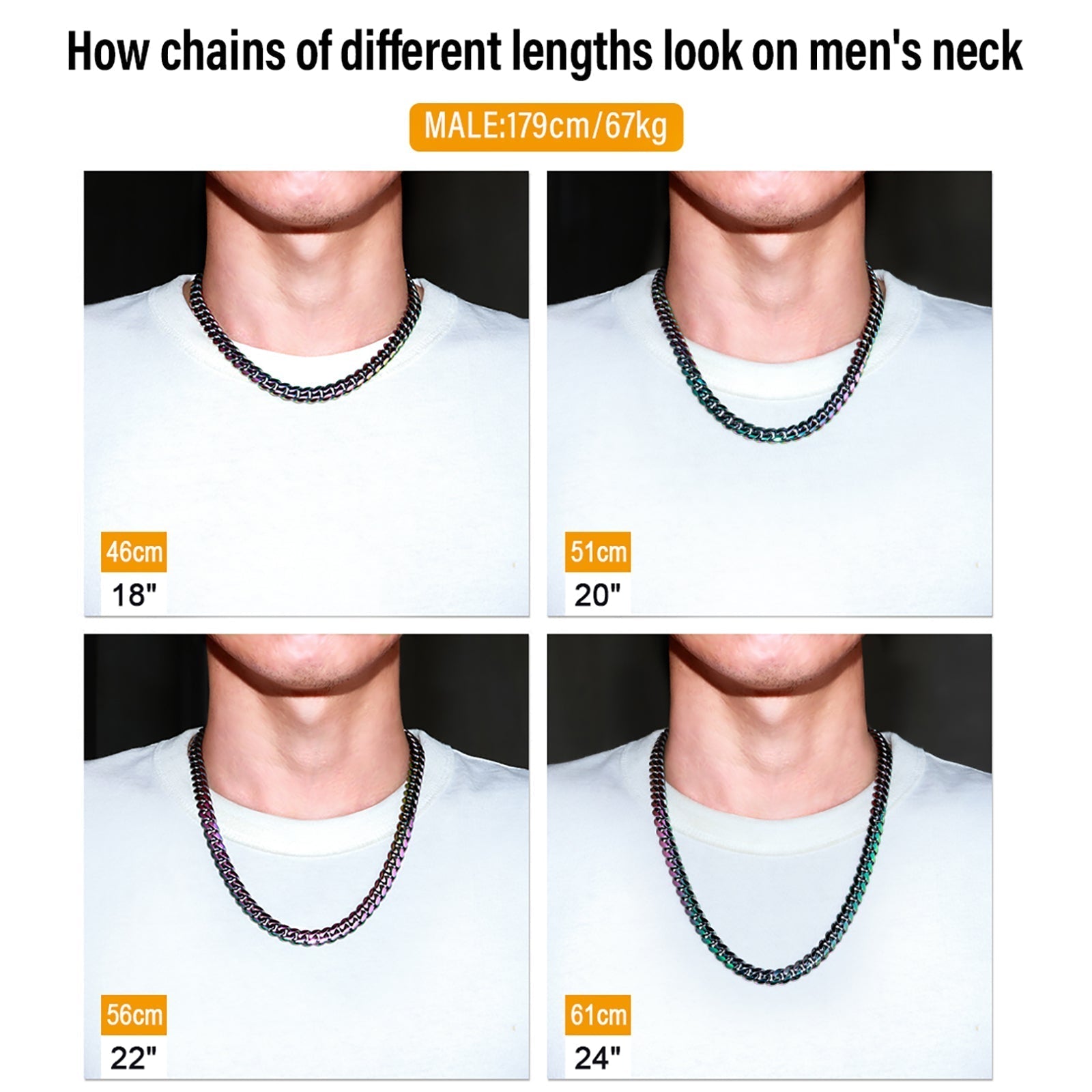 10mm Rainbow Cuban Link Bracelet and Chain Set