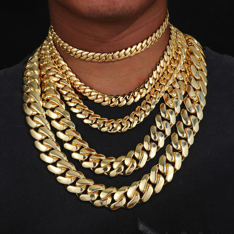 10~22mm Buttonhead Real Gold Plated Large Cuban Chain