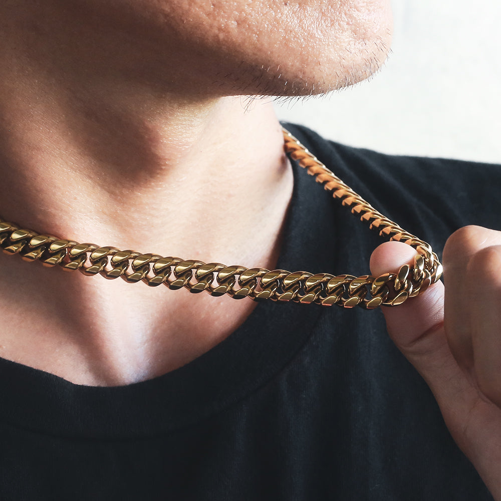 10mm Cuban Link Chain in 18K Gold for Men's