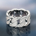 Iced Out Moissanite Cuban Link Mens Ring in White Gold