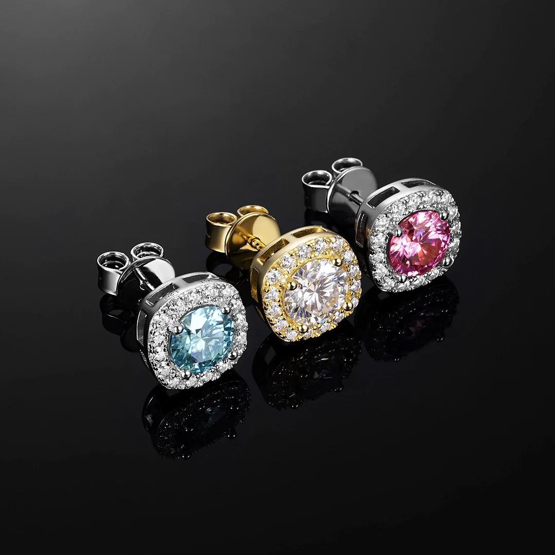 Total 2 Carats S925 Blue VVS1 Moissanite Square Stud Earrings