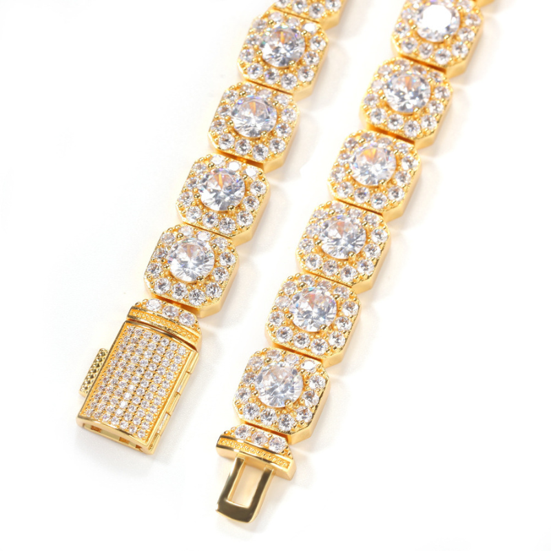 10mm Moissanite Clustered Tennis Chain In Yellow Gold