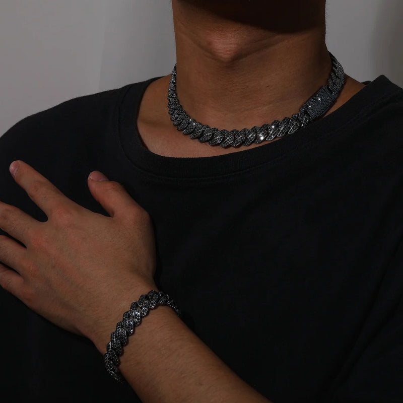 10mm/13mm/15mm/20mm Black Moissanite Hip Hop Diamond Cuban Bracelet