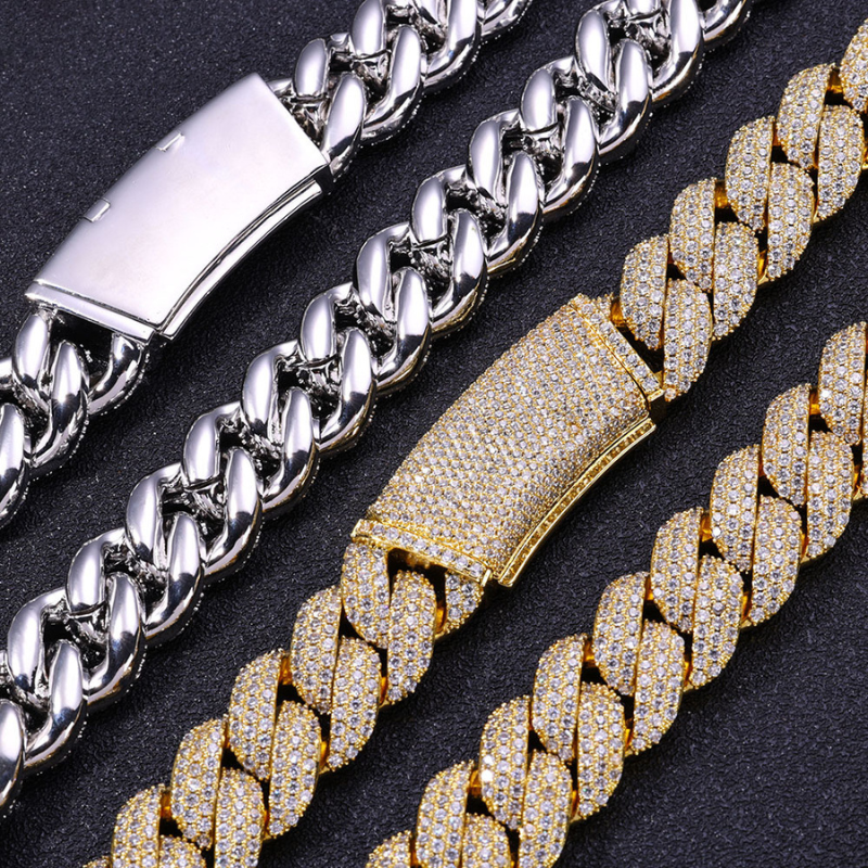 18mm Moissanite Three-row Diamond Bubble Cuban Chain