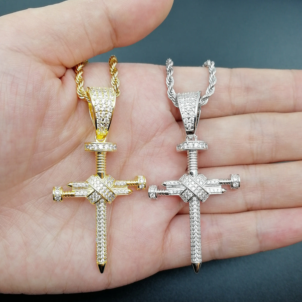 S925 Silver Moissanite Nail Cross Necklace
