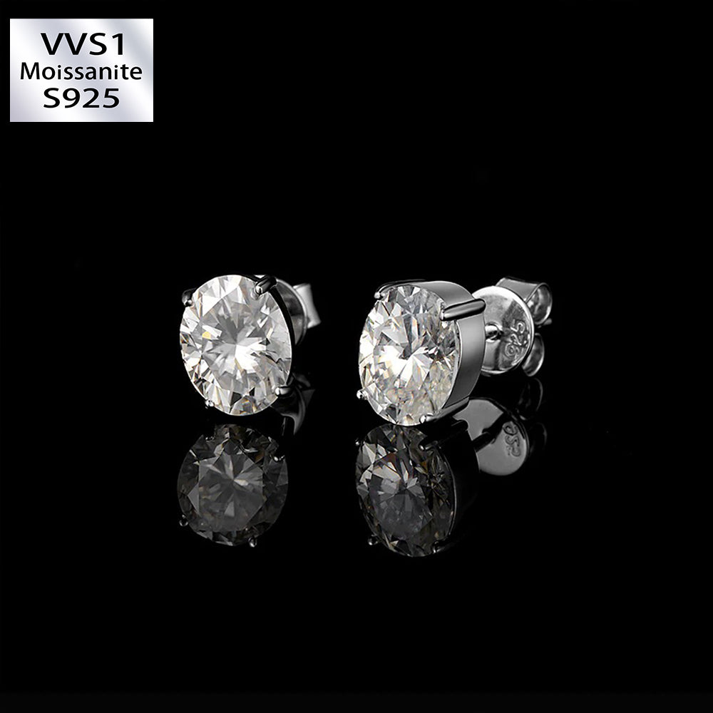 S925 VVS1 Moissanite Oval Cut Stud Earrings