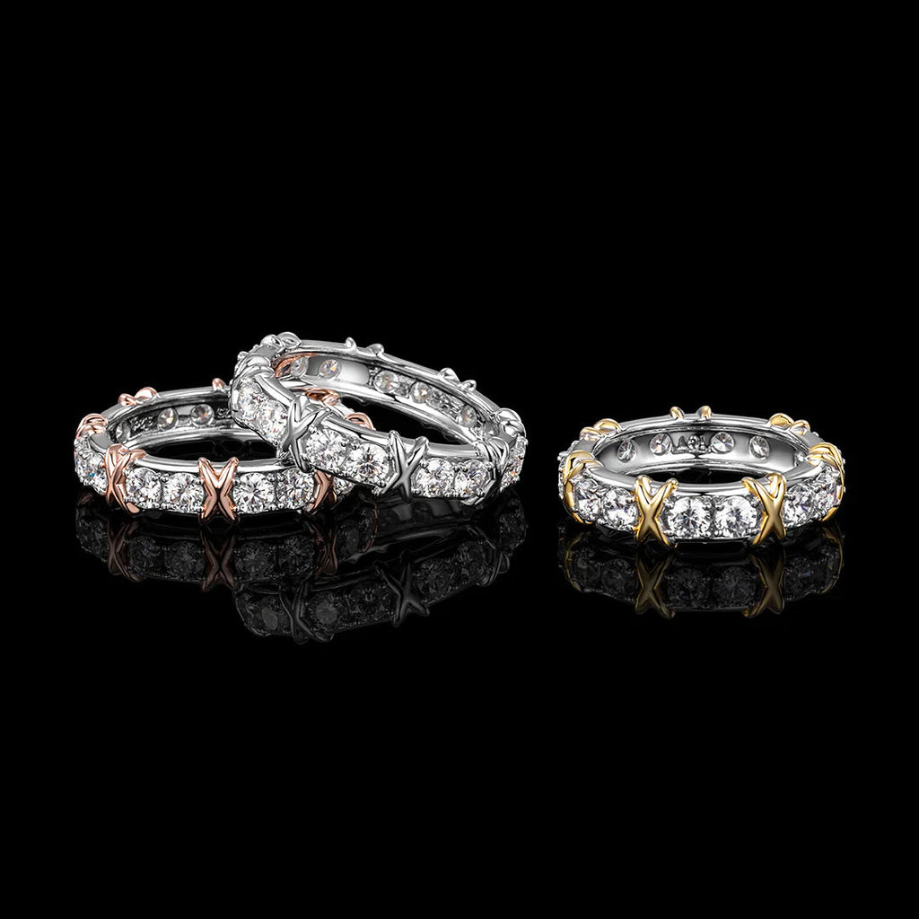 S925 Two Tone Crossover Moissanite Ring