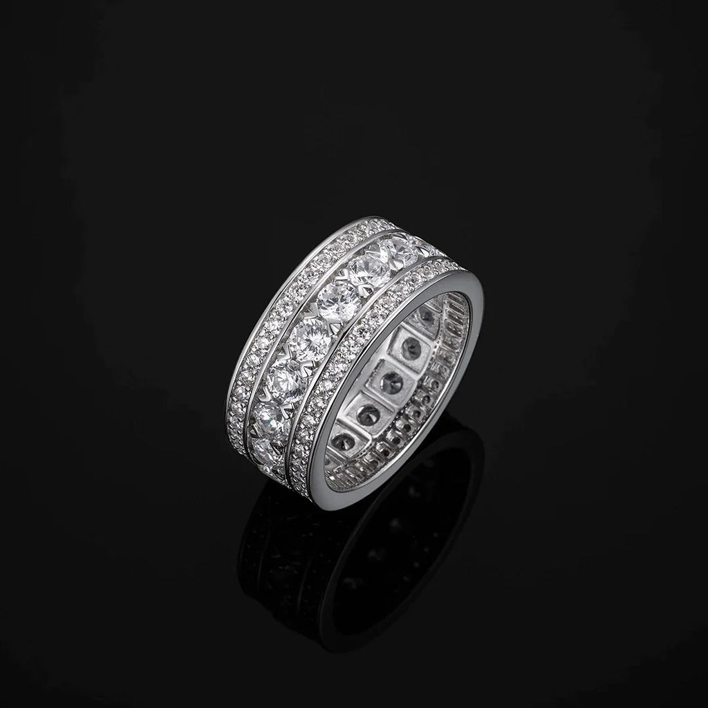 Round Cut Moissanite Wide 3 Row Eternity Band Ring
