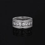 Round Cut Moissanite Wide 3 Row Eternity Band Ring