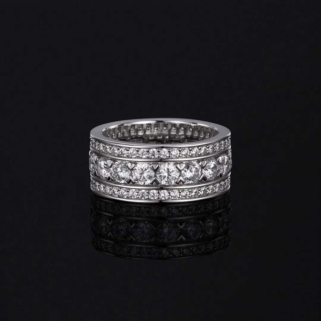 Round Cut Moissanite Wide 3 Row Eternity Band Ring