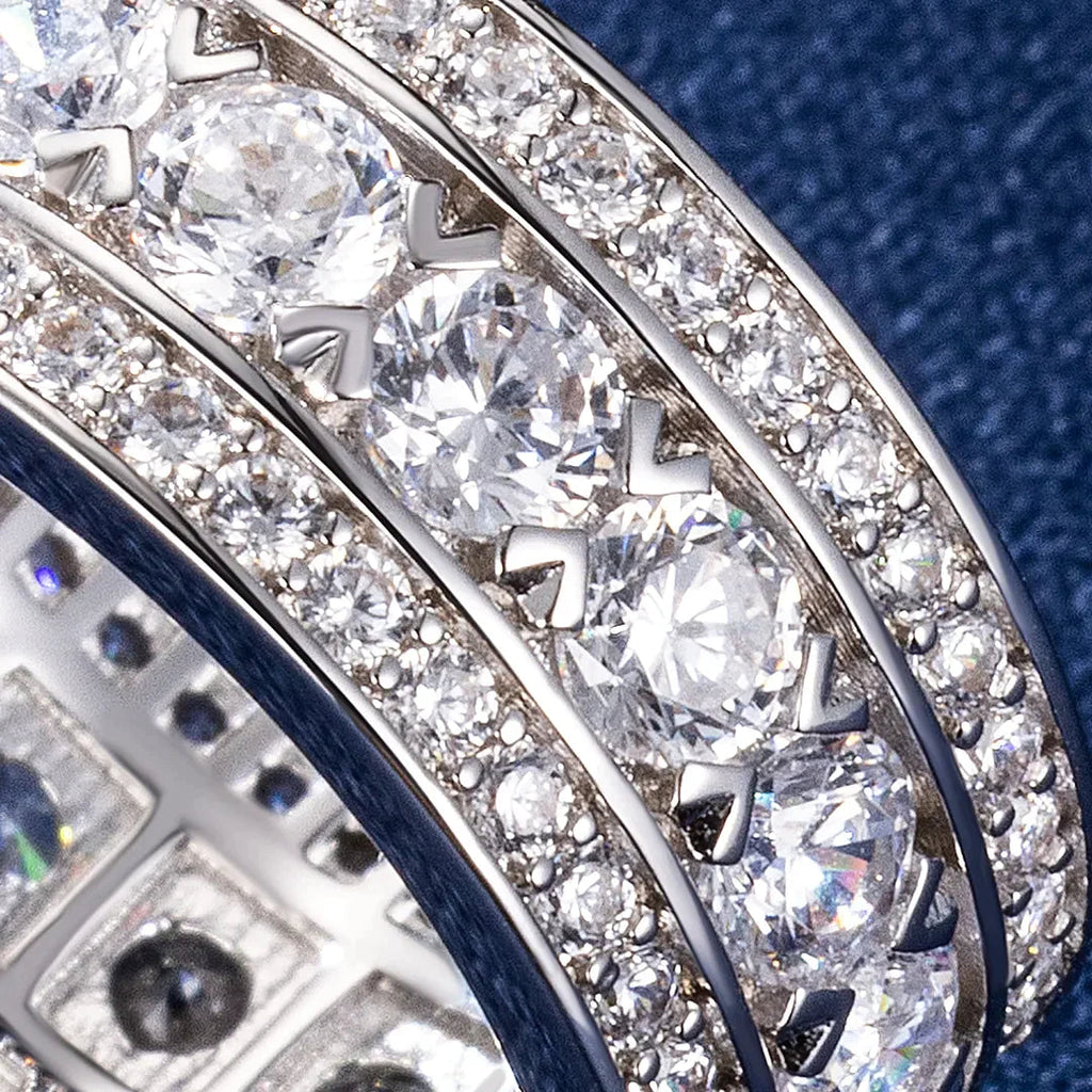 Round Cut Moissanite Wide 3 Row Eternity Band Ring