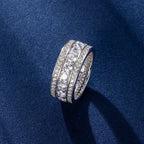 Round Cut Moissanite Wide 3 Row Eternity Band Ring