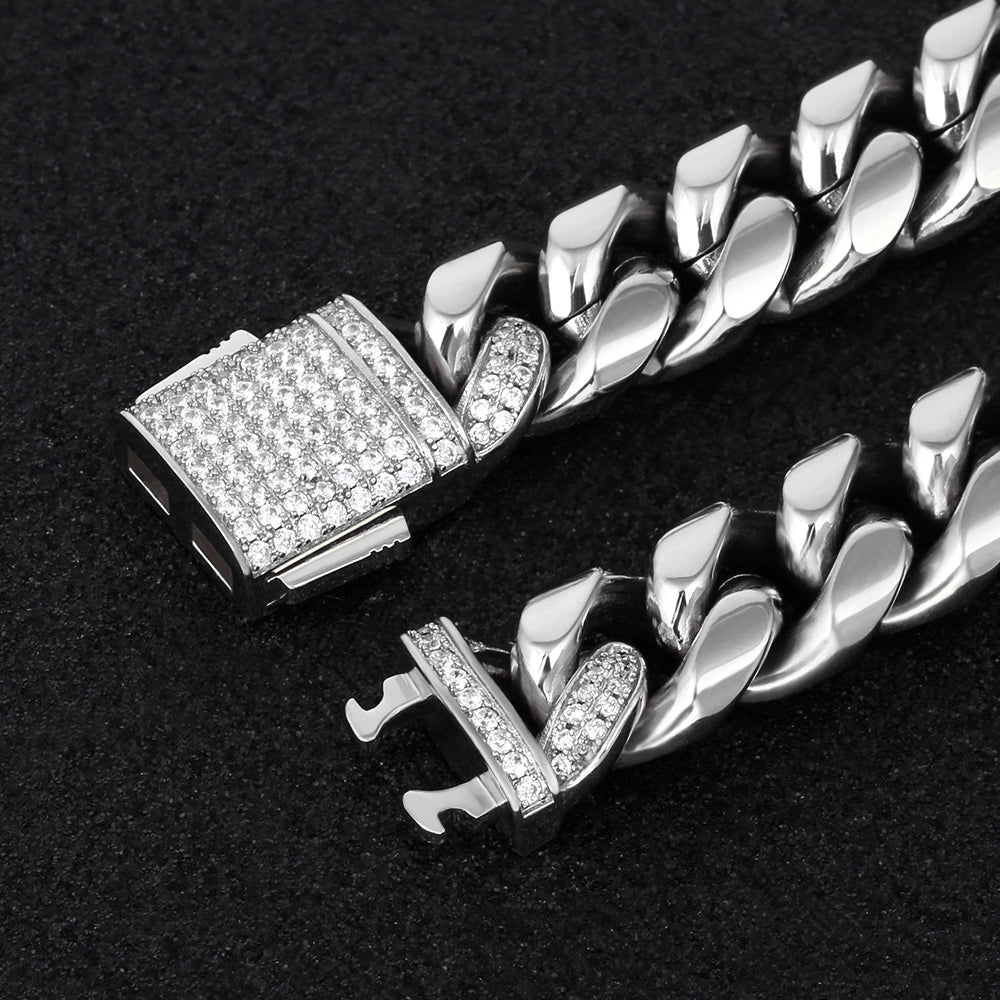 12mm Iced Out Clasp Moissanite Cuban Link Chain and Bracelet Set