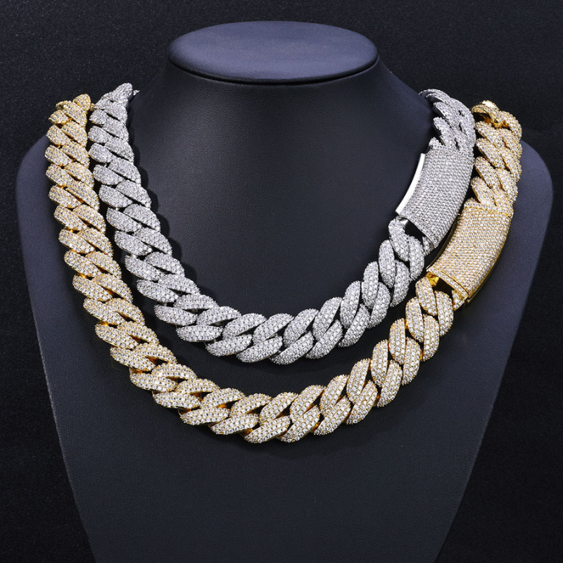 18mm Moissanite Three-row Diamond Bubble Cuban Chain
