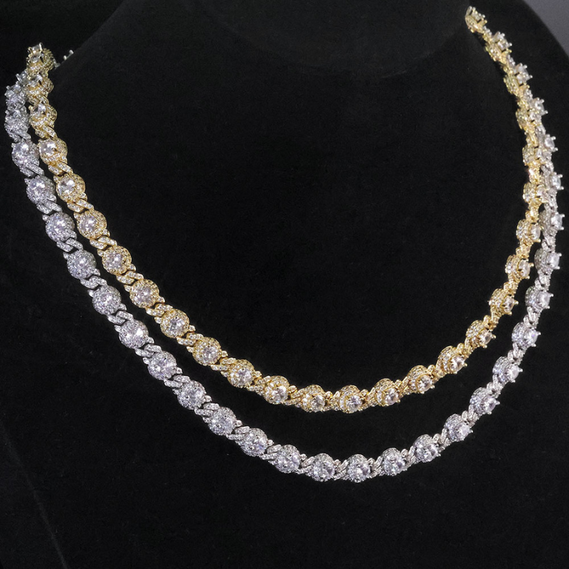 7.5mm Moissanite Hip Hop Round Bead Cuban Chain