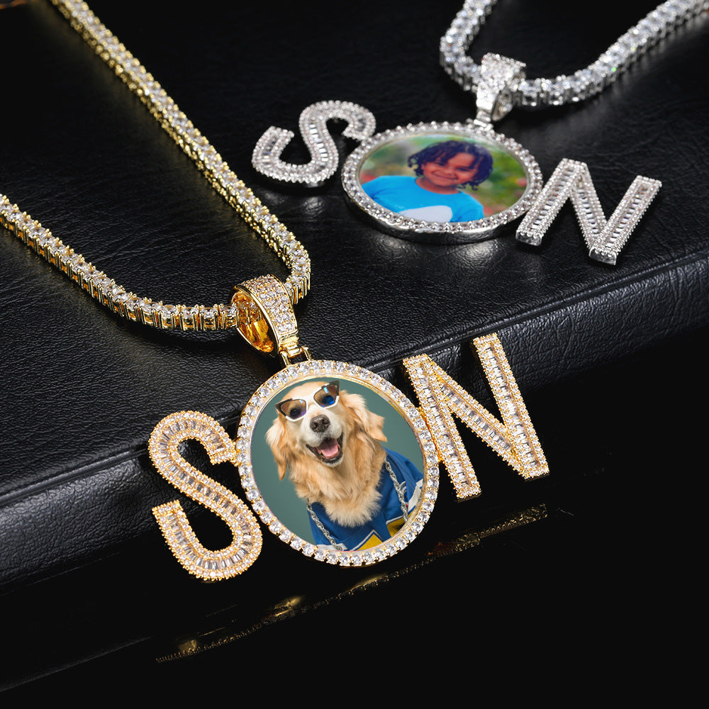 Iced Custom SN Baguette Cut Heart Photo Moissanite Pendant