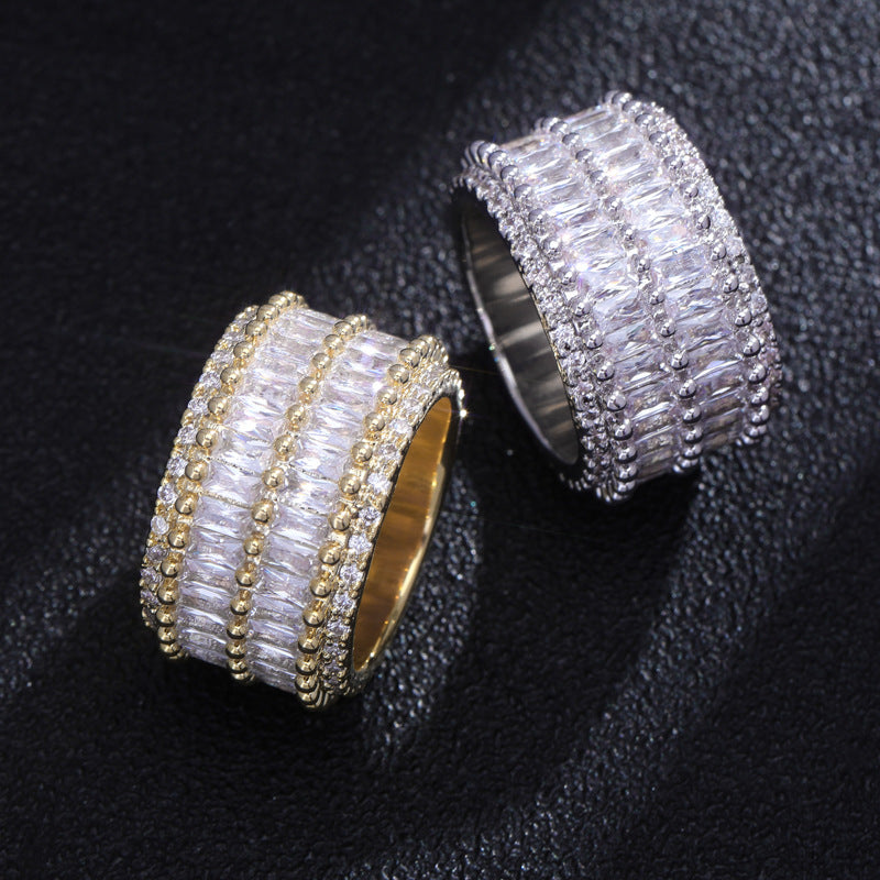 Moissanite Luxury Sparkling Hip-Hop Baguette Ring