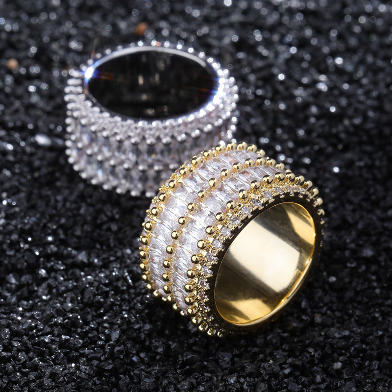 Moissanite Luxury Sparkling Hip-Hop Baguette Ring