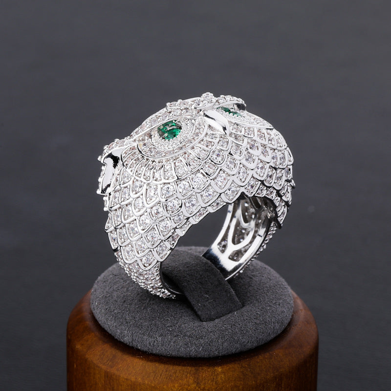 18K Gold Plated Moissanite Owl with Jewel Hip Hop Ring