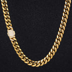 Moissanite Clasp Miami Cuban Link Chain (12mm) in 18K Gold for Men's