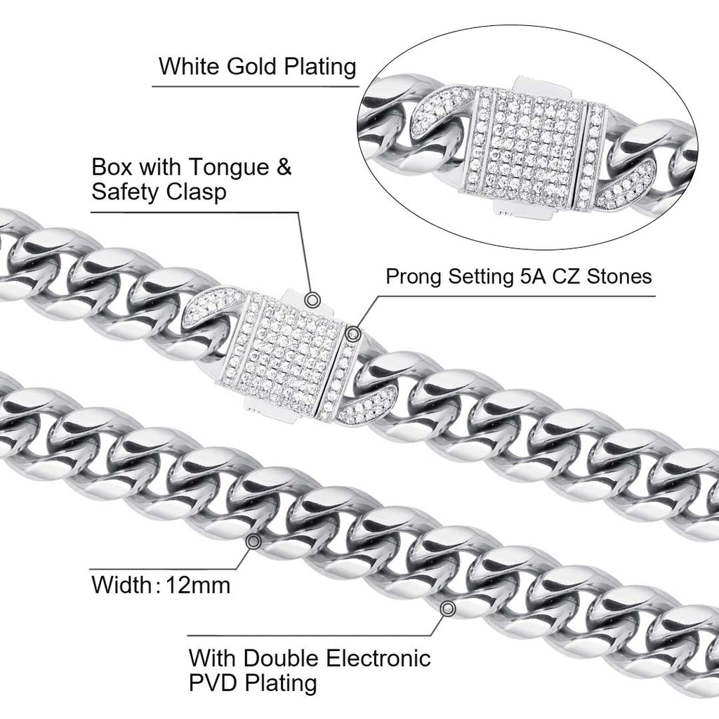 12mm Moissanite Diamond Clasp Miami Cuban Link Chain