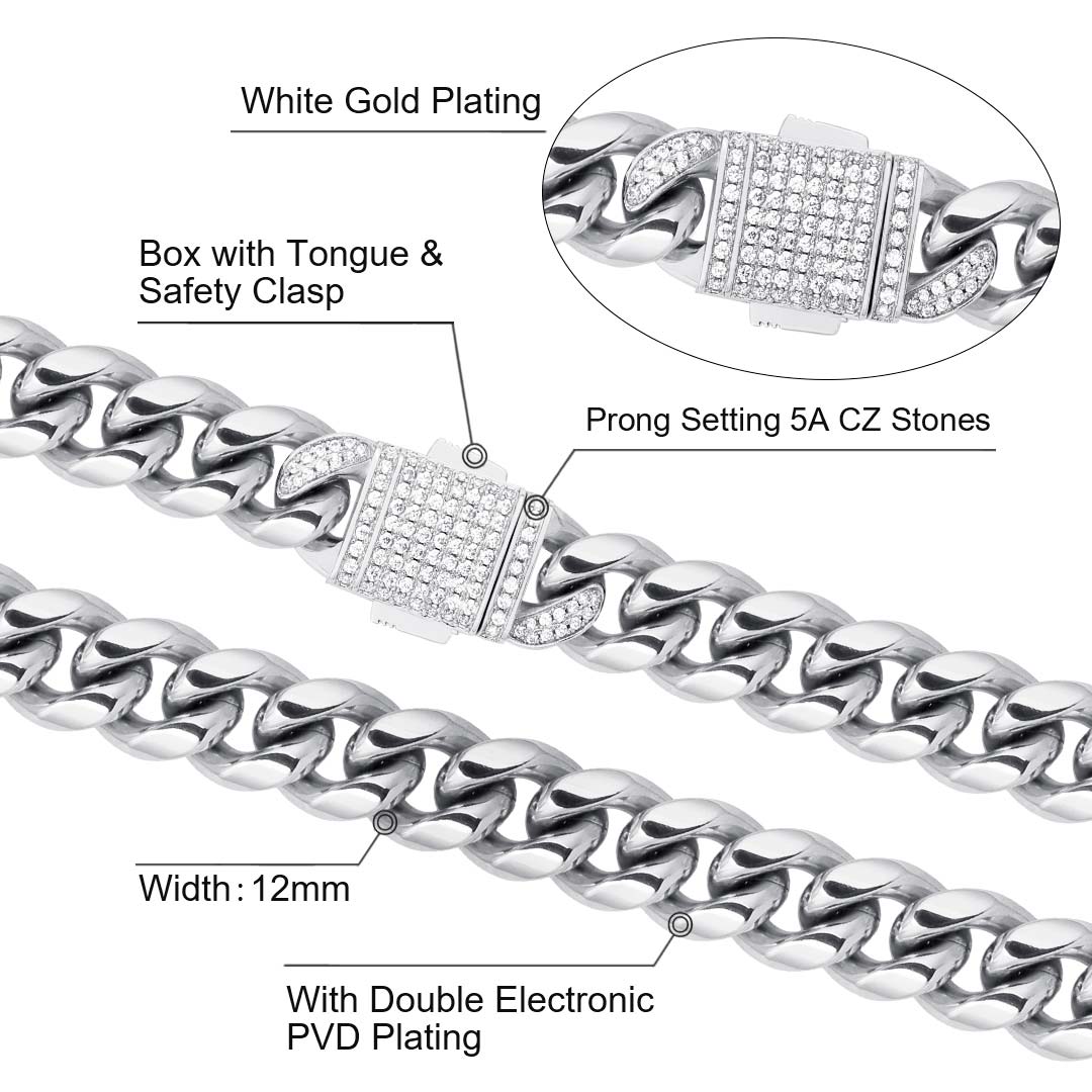 12mm Moissanite Diamond Clasp Miami Cuban Link Chain
