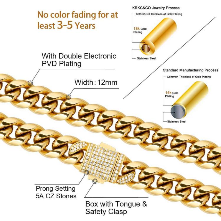 12mm Moissanite Diamond Clasp Miami Cuban Link Chain