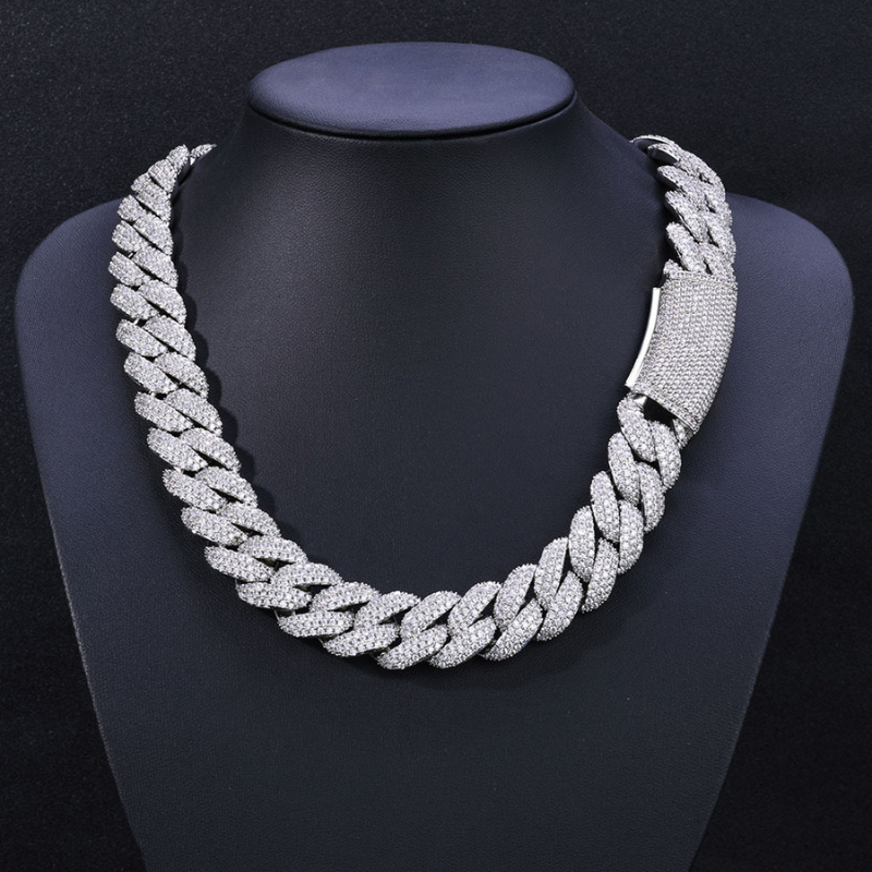 18mm Moissanite Three-row Diamond Bubble Cuban Chain