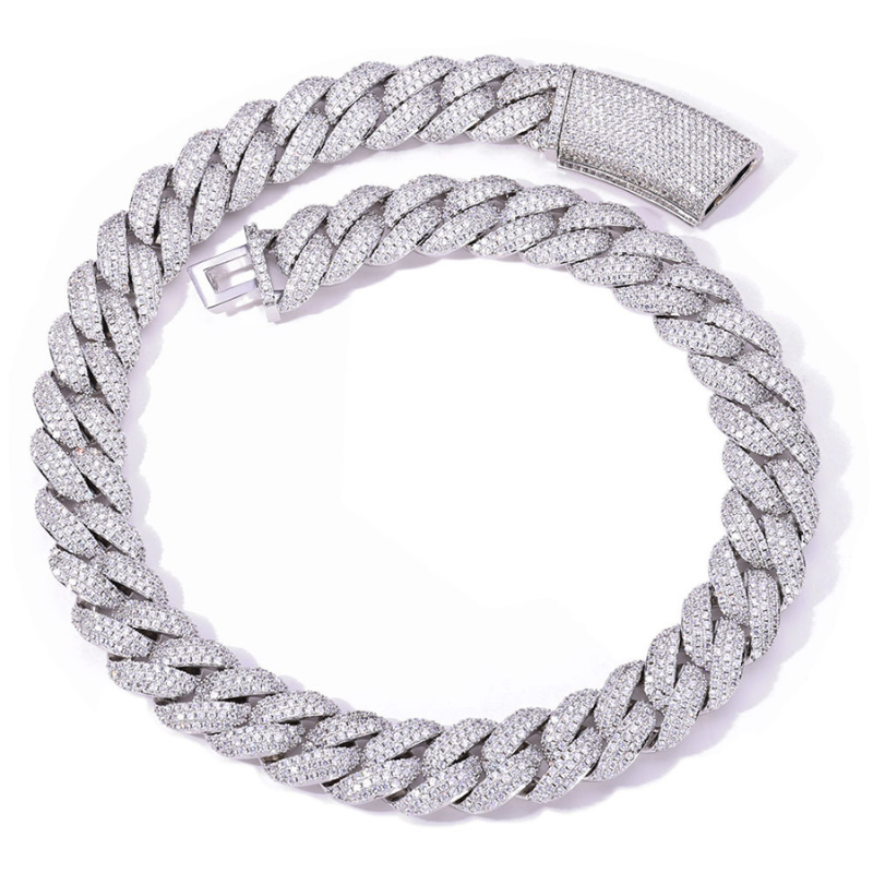 18mm Moissanite Three-row Diamond Bubble Cuban Chain