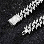 18mm Moissanite Iced Spiked Cuban Bracelet in White Gold